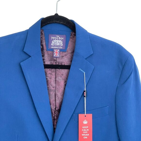 Savile Row Mens Slim Fit 2 Button Sport Coat Jacket Blazer Blue Size 38 S - Picture 2 of 7